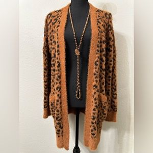 Brown Cheetah/Leopard Print Fuzzy Soft Cardigan